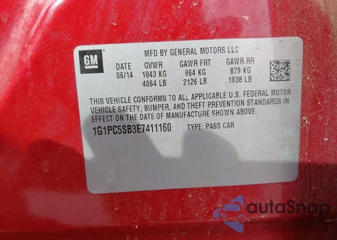 2014 Chevrolet Cruze 1Lt Auto из США, поврежденный, VIN 1G1PC5SB3E7411160